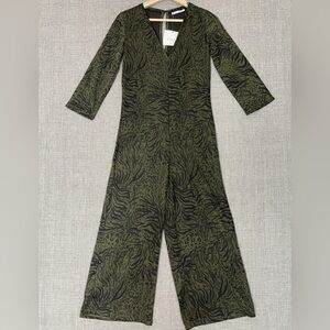 Zara Olive Green Black Animal Floral Pattern Jumpsuit